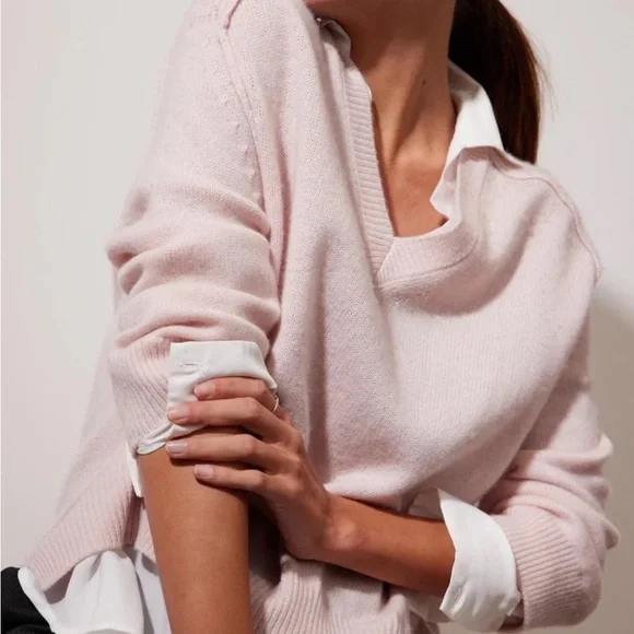 Brochu Walker l Looker Layered V-Neck Soft Pink Sweater